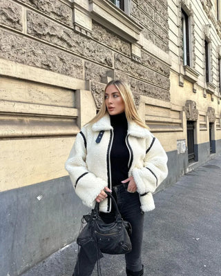 Vianne Oversized Shearling Jacket – Cream