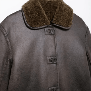 Maelle Reversible Faux Leather Shearling Jacket – Brown