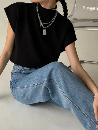 Elara High Neck Ribbed Knit Top