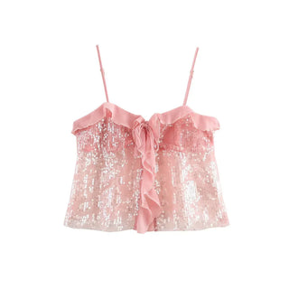 Natalia Sequin Sheer Tie-Front Top