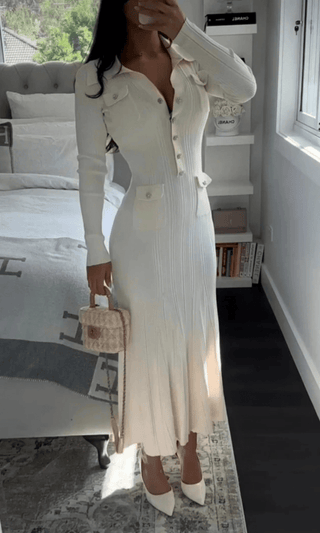 Josephine Ribbed Button-Front Midi Dress