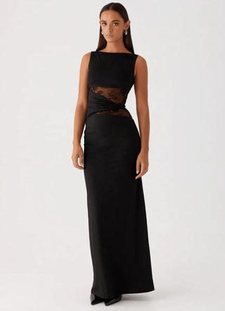 Noctyra Lace Inset Maxi Dress – Black