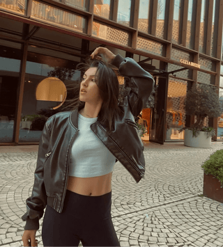 Zinnia Cropped Faux Leather Bomber Jacket