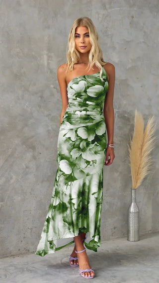 Lina One-Shoulder Ruched Maxi Dress
