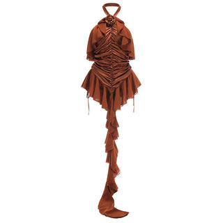 Amelie Rosette-Halter Ruched Mini Dress – Chocolate