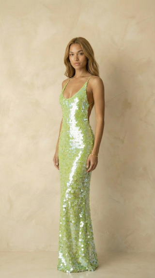 Arielle Sequin Slip Maxi Dress – Lime