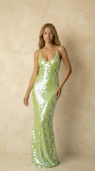 Arielle Sequin Slip Maxi Dress – Lime