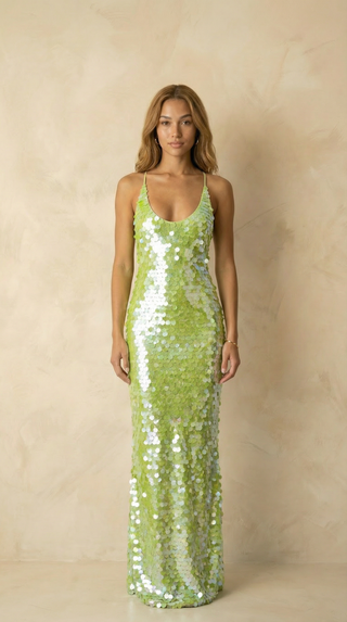 Arielle Sequin Slip Maxi Dress – Lime