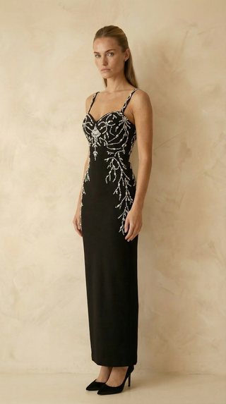Celina Crystal-Branch Beaded Mermaid Maxi Dress