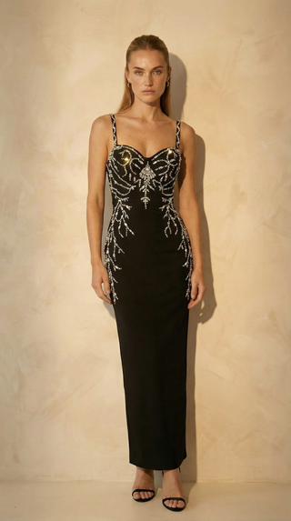 Celina Crystal-Branch Beaded Mermaid Maxi Dress