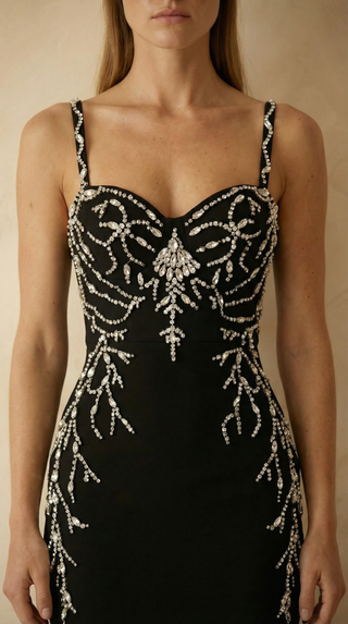 Celina Crystal-Branch Beaded Mermaid Maxi Dress