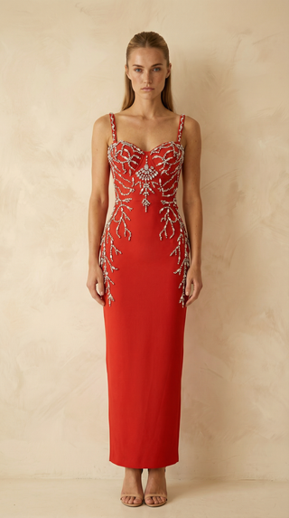 Celina Crystal-Branch Beaded Mermaid Maxi Dress