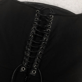 Corinna Crystal-Daisy Lace-Up Column Maxi Dress – Black
