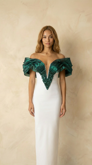 Hendrix Beaded Cape-Drape Maxi Dress