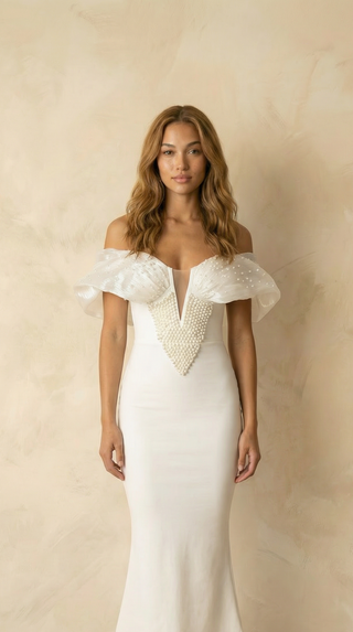 Hendrix Beaded Cape-Drape Maxi Dress