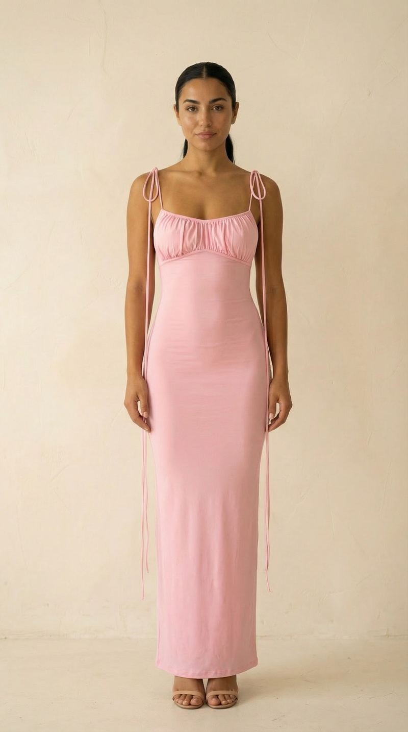 Isadora Ruched Backless Maxi Dress