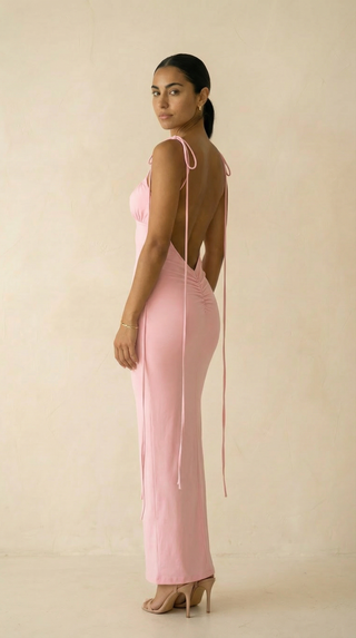 Isadora Ruched Backless Maxi Dress