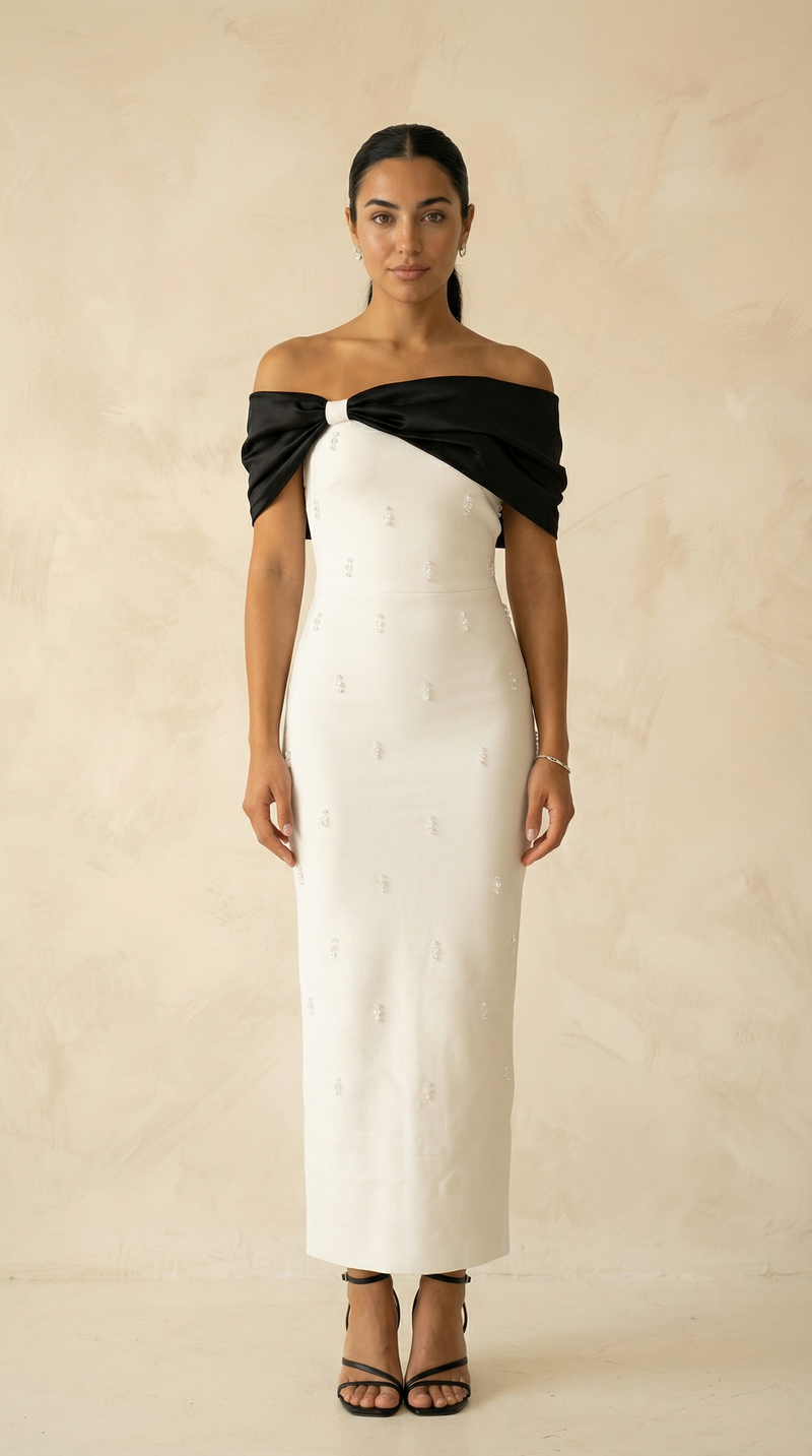 Margaux Bow-Drape Beaded Maxi Dress – Ivory