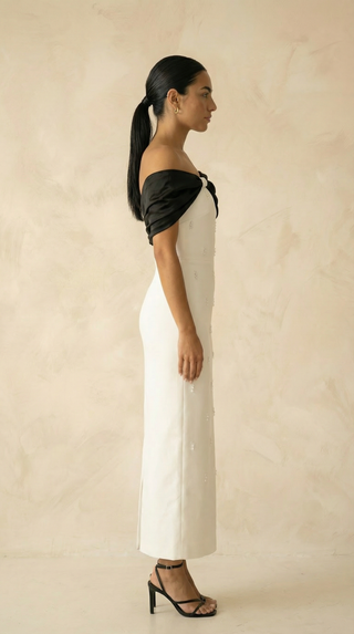 Margaux Bow-Drape Beaded Maxi Dress – Ivory