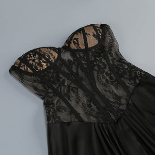 Seraphina Lace-Corset Cape Maxi Dress – Black