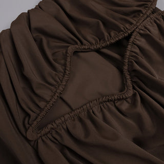 Thessaly Cross-Halter Cutout Ruched Maxi Dress – Chocolate