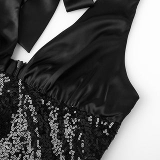Valentina Satin-Halter Sequin Mini Dress – Black