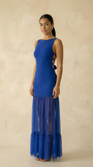 Vivienne Ribbed Mesh-Hem Maxi Dress