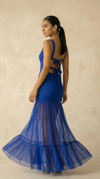 Vivienne Ribbed Mesh-Hem Maxi Dress